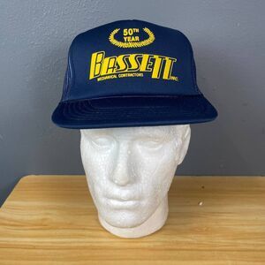 Bassett 50th Year Trucker Hat Unisex Blue Snapback Cap One Size Workwear Casual